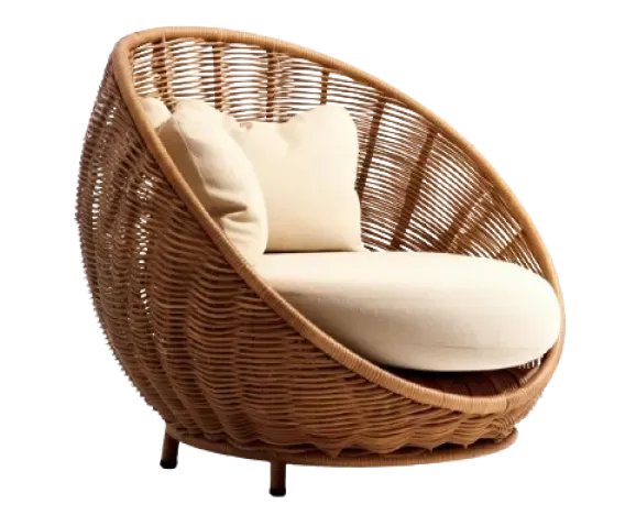 Willow Lounge Chair in woven rattan with cream cushions